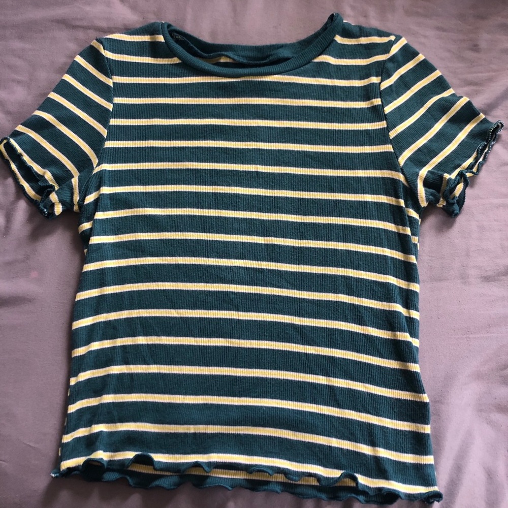 Green and yellow striped crop top